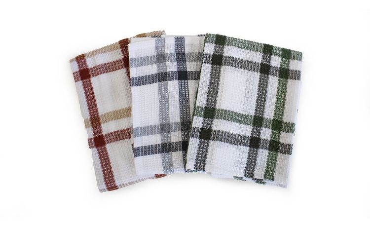 Set 3 strofinacci con quadri--Multicolore-Cotone-50 cmx70 cm