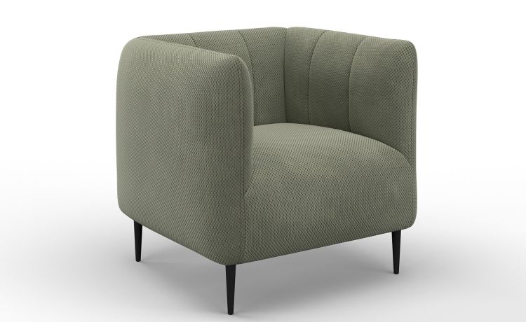 Alba poltrona in tessuto verde-Gamba in metallo nero-Verde-Tessuto-70 cmx74 cm