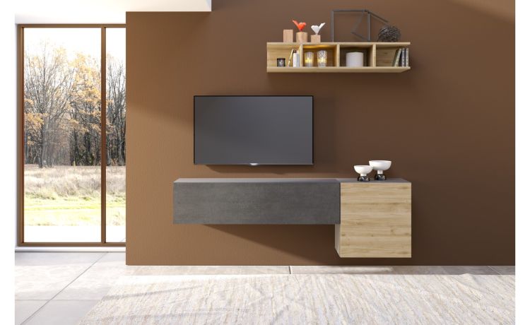 Gilda parete soggiorno L200 cm titanio/rovere cadiz/portland-Larghezza 200
