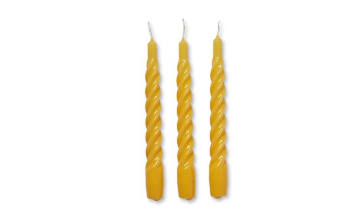Torciglione set 3 candele gialle H21 cm