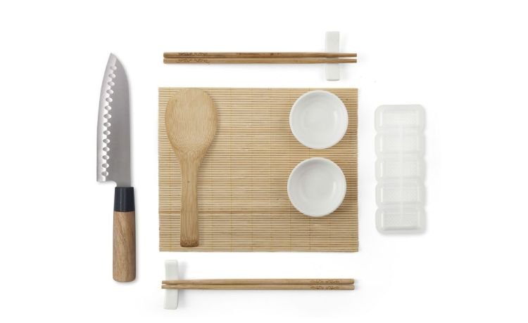 Sushi set tavola 12 pezzi in bamboo con coltello