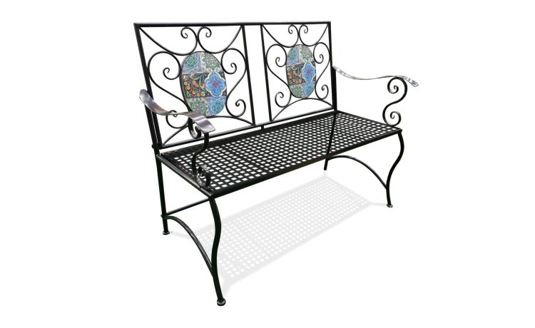 Maestrale panca in metallo con schienale in mosaico--Multicolore-Metallo-90 cmx116 cm