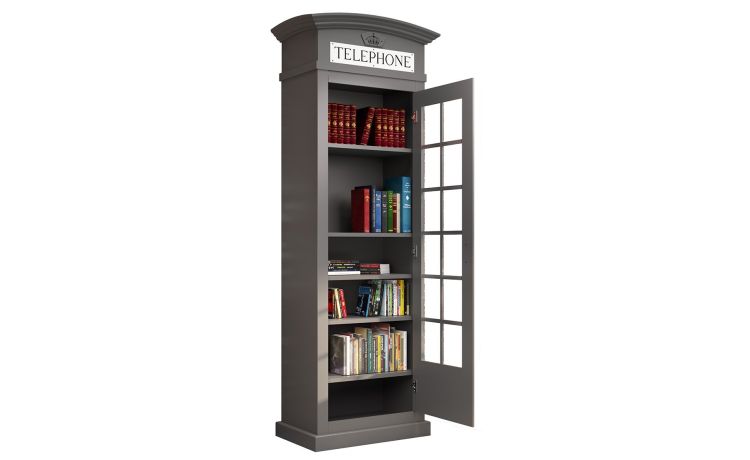 Street libreria in pannello grigio-1 anta vetro stile cabina londinese-Grigio-Pannello-215 cmx68 cm