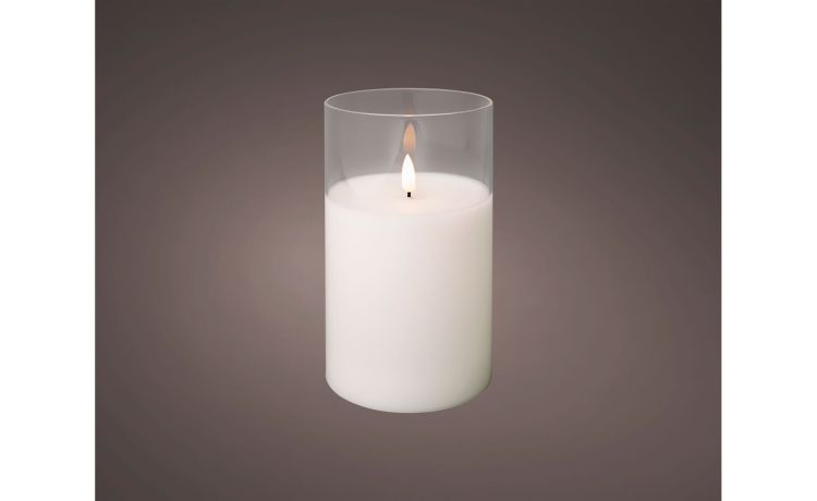 Candela LED bianca con bicchiere h17,5 cm- -Bianco-Vetro