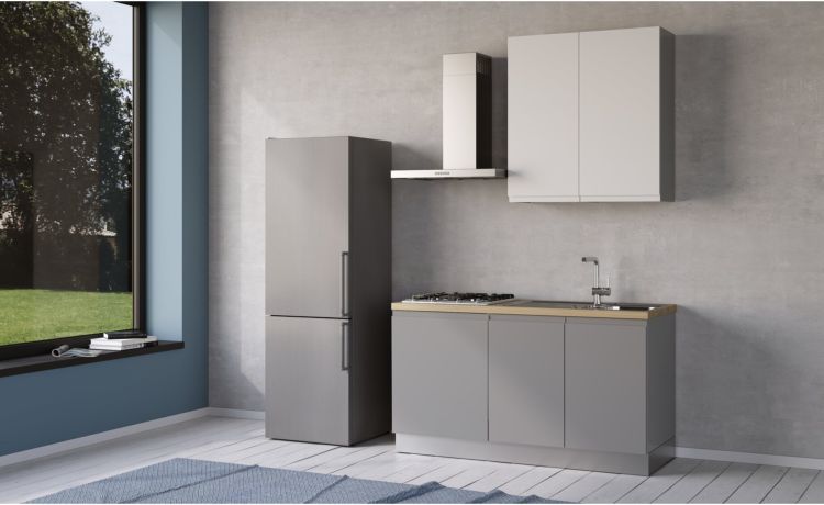 Iris cucina 150 cm colore grigio chiaro e bianco opaco -1 elettrodomestico --Melaminico
