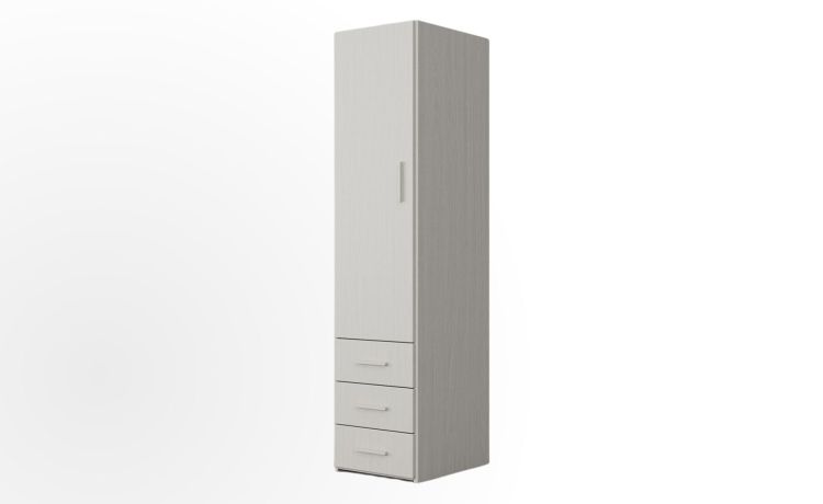 Cabrio armadio 1 anta 3 cassetti betulla-L.49 x H.208 x P.62 cm-Legno bianco-Pannello ecologico-208 cmx49 cm