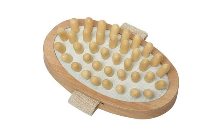 Massaggiatore corpo a spazzola ovale in legno- -Legno naturale-Legno