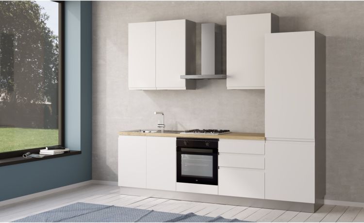Iris cucina 270 cm colore bianco opaco con frigo -3 elettrodomestici--Melaminico