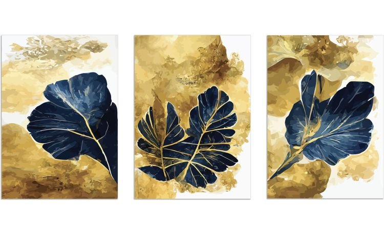 Blues Leaves set 3 stampe 29,7x42 cm