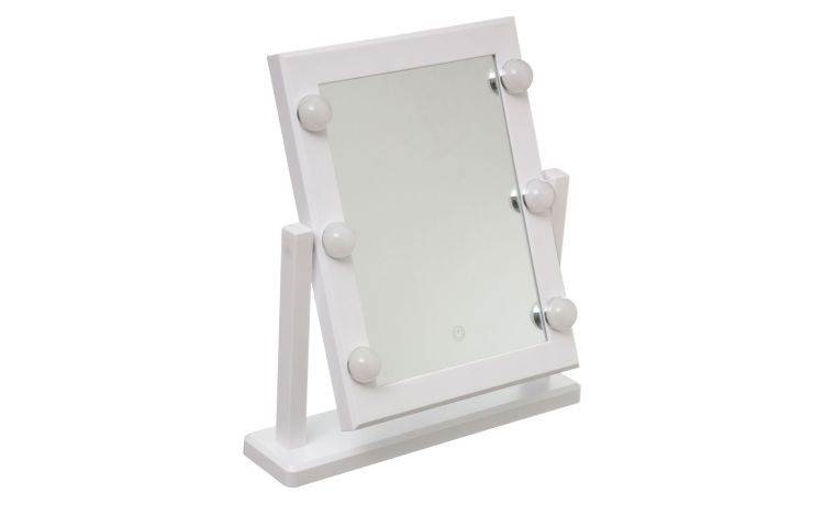 Hollywood specchio bianco d&#039;appoggio con LED- -Bianco-Plastica-40