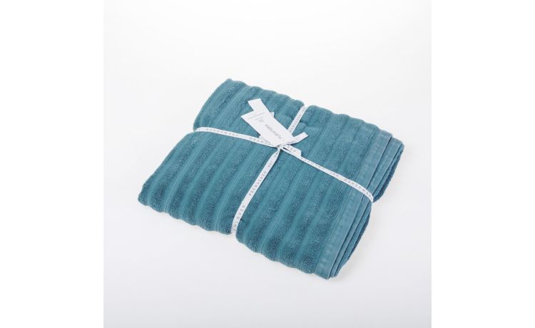 Wave Telo Spugna Oceano 90x140 cm 100% Cotone Stone Washed-Con bordo rigato-Blu-Cotone