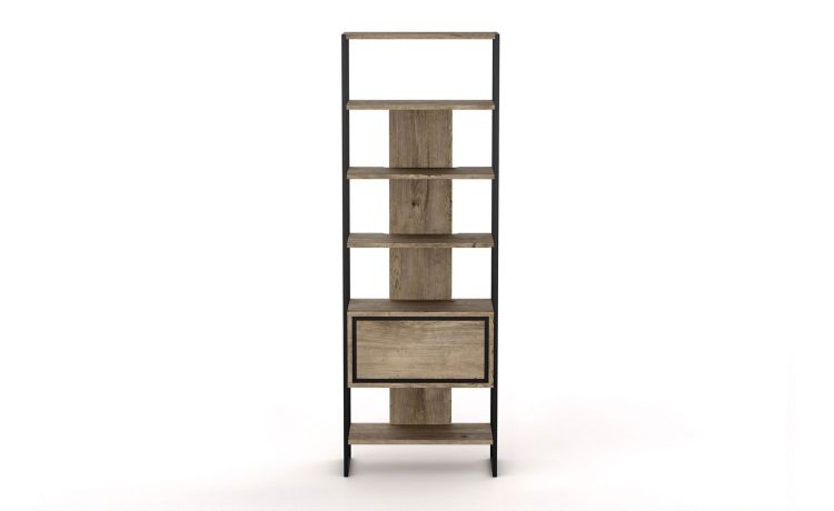 Colorado libreria color quercia-5 ripiani 1 anta a ribalta-Legno scuro-Pannello-200 cmx72 cm