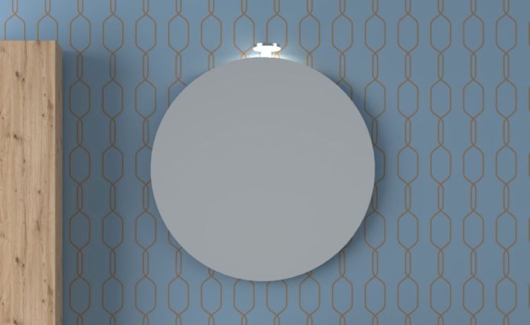 Specchiera tonda con lampada LED--Legno chiaro