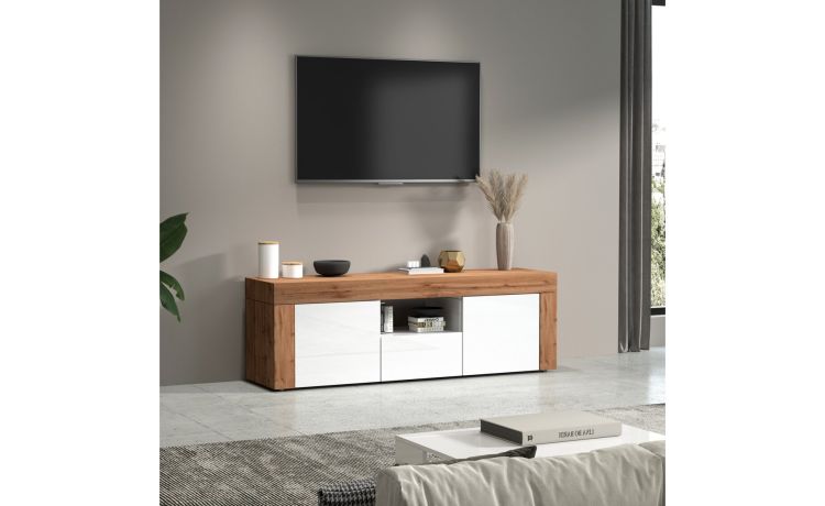 Vasto porta tv 2 ante rovere e bianco lucido --Bianco-Nobilitato-51 cmx155 cm
