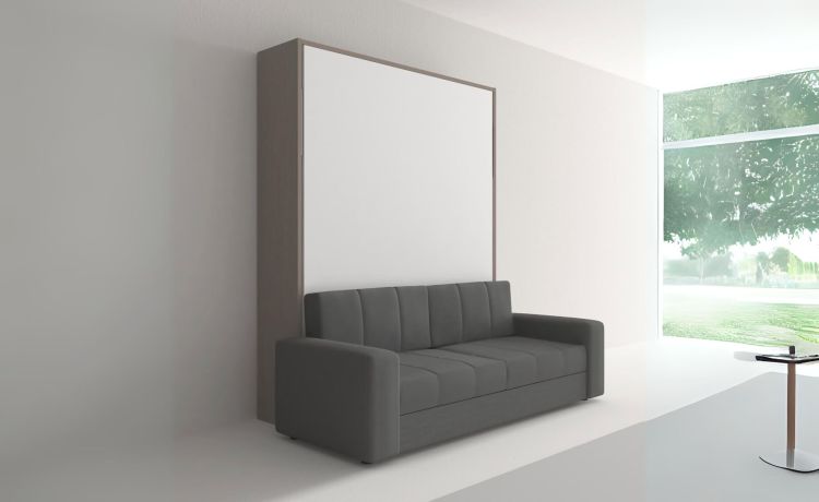 Cabrio letto a scomparsa con divano colore tiglio e bianco opaco-L206xH208
-Legno scuro-Pannello-Matrimoniale