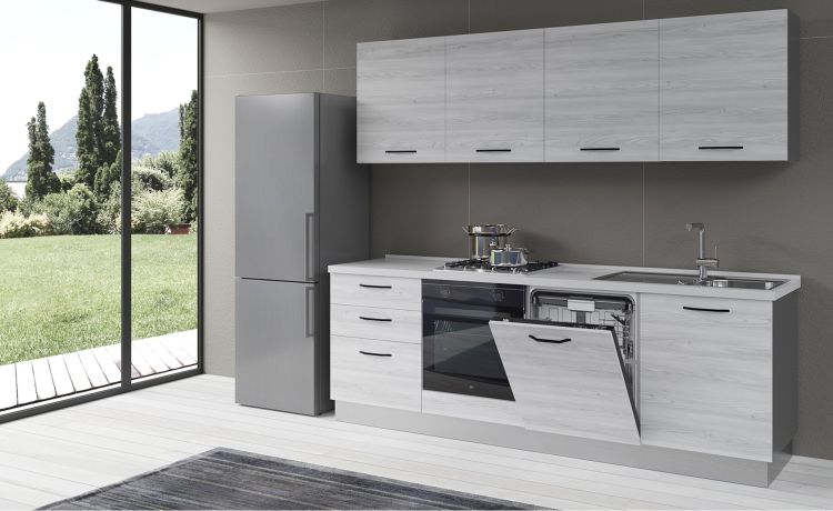 Gilda cucina 300 cm colore frassino ghiaccio -4 elettrodomestici, frigo da 320 lt--Pannello-216 cmx300 cm