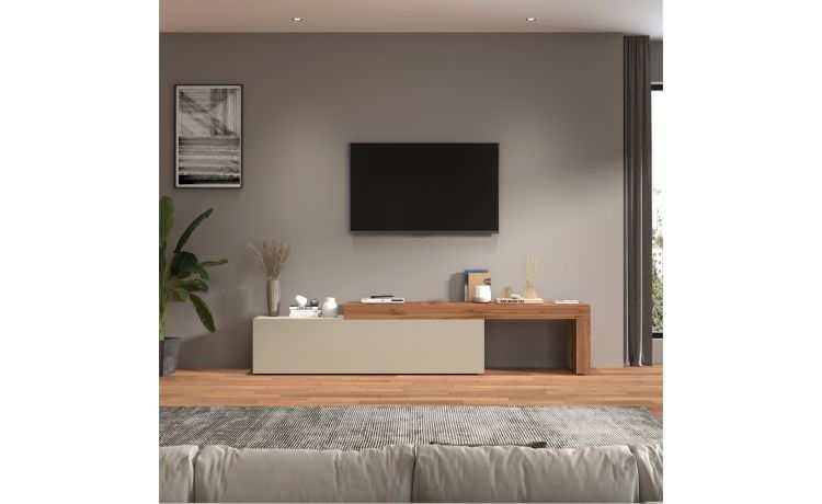 Vasto set porta tv tortora e rovere L270 cm-Composizione 3-Tortora-Nobilitato-51 cmx270 cm