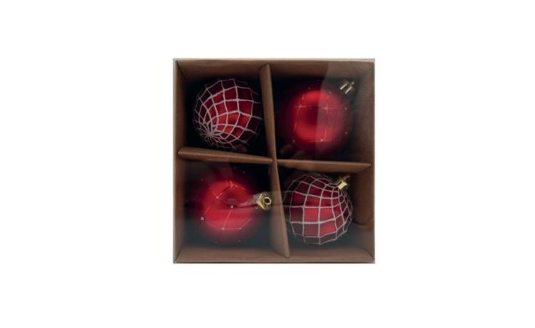 Set 4 palline rosse natalizie--Rosso