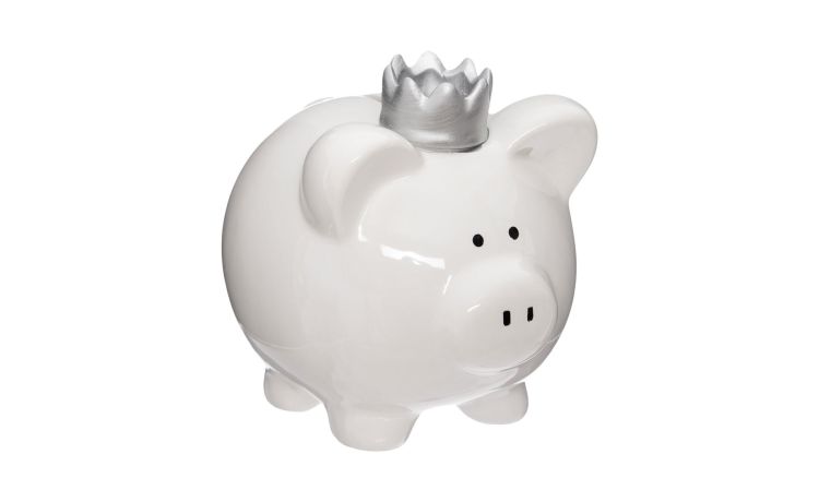 Pig salvadanaio in gres 16x15 cm- -Bianco-Gres-14