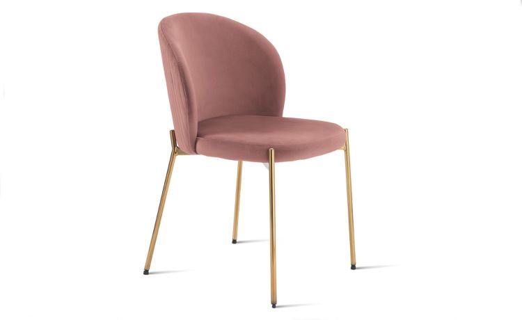Gold sedia in velluto color cipria-Struttura in metallo dorato-Rosa-Velluto-80 cmx55 cm
