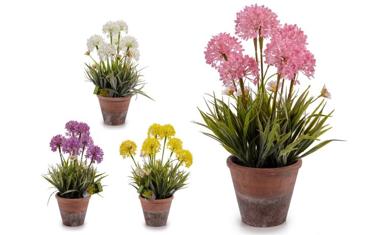 Fiori artificiali con vaso-Colori assortiti--Plastica