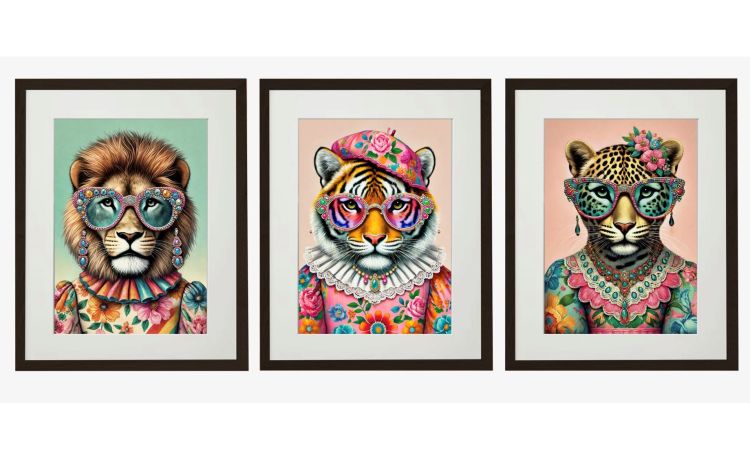 Big cat stampa incorniciata 30x40 cm--Multicolore-Tela