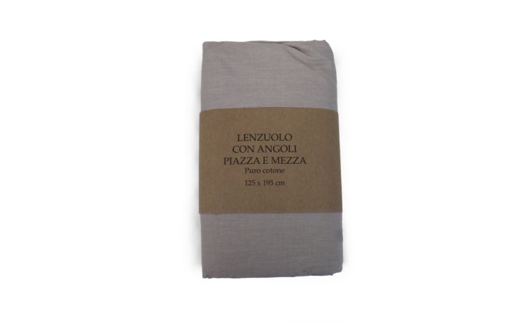 Lenzuolo con angoli in cotone piazza e mezza tortora---100% Cotone-Piazza e mezza
