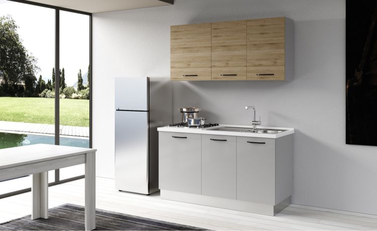 Gilda cucina 150 cm colore light grey e rovere cadiz -1 elettrodomestico-Grigio chiaro-Pannello