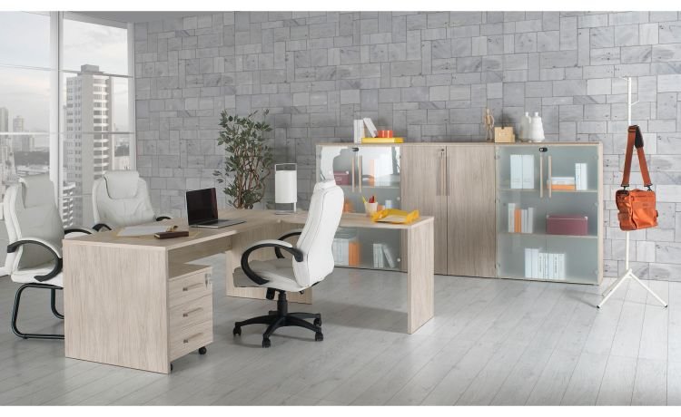 Pixel ufficio 1 scrivania L160 Olmo-Vetro