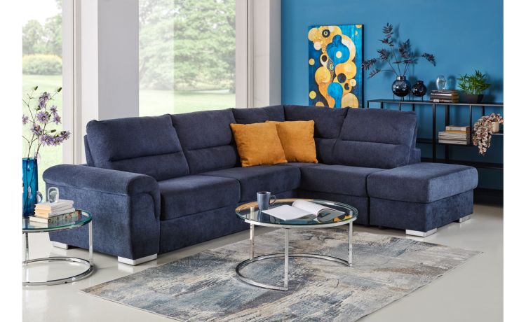 Faenza divano letto angolare in tessuto blu-Materasso h. 17 cm-Blu-Tessuto-140 x 198 cm