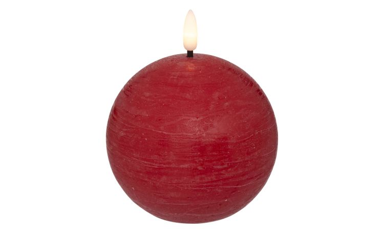 Candela tonda in cera con fiamma led rossa Ø10 cm--Rosso-Cera