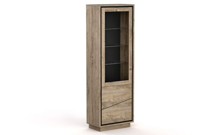 Colorado vetrina 2 ante H201 cm color quercia- -Legno scuro-Pannello-201 cmx68 cm