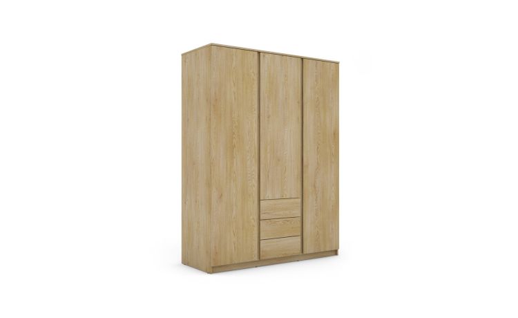 Akitas armadio 3 ante e 3 cassetti rovere chiaro--Legno chiaro-Pannello-194 cmx152 cm