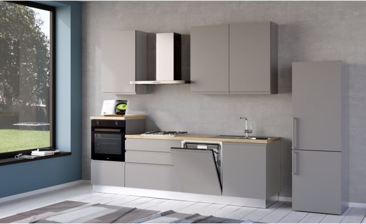 Iris cucina 270 cm colore grigio chiaro con lavastoviglie-3 elettrodomestici --Melaminico