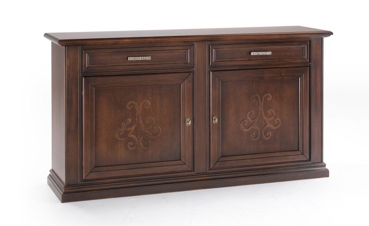 Pienza credenza 2 ante, 2 cassetti con intarsio legno noce