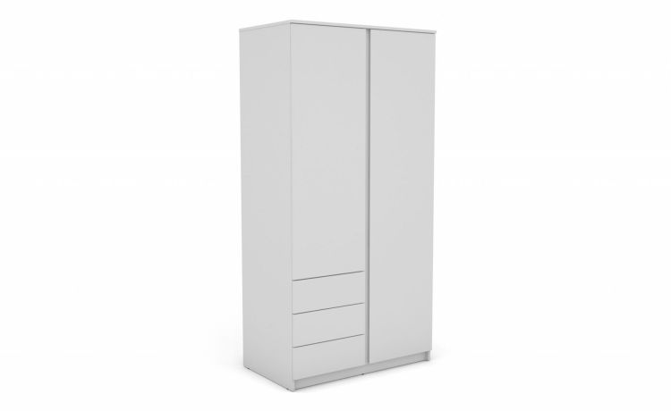 Akitas armadio 2 ante battenti e 3 cassetti bianco--Bianco-Pannello-194 cmx100 cm