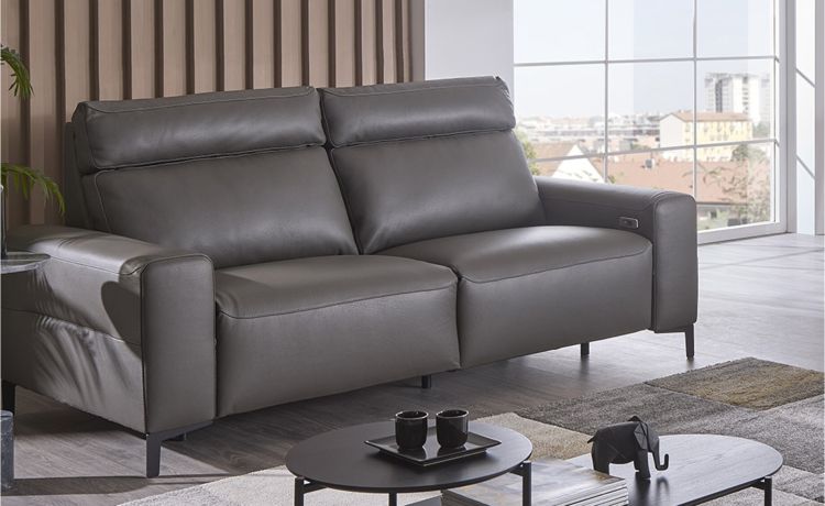 Pesaro divano 3 posti relax in pelle grigia-Sedute relax elettrico-Grigio-Pelle-98 cmx211 cm