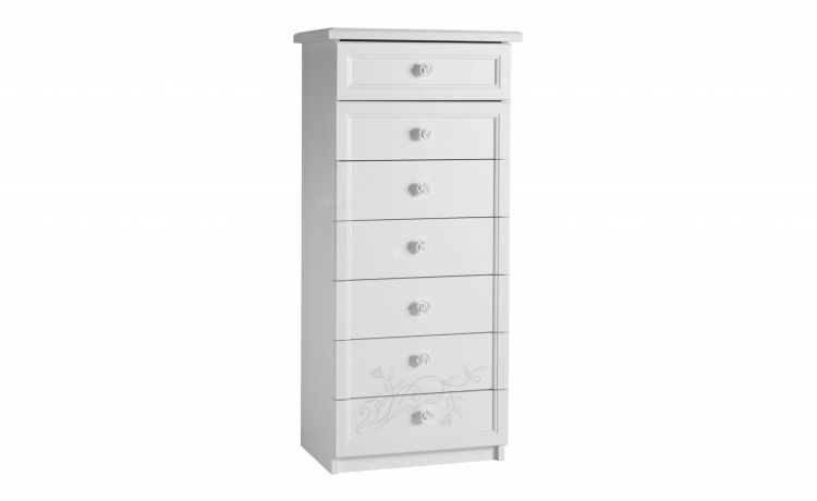 Lucrezia settimino 7 cassetti colore bianco -In pannello ecologico certificato-Cemento-Pannello ecologico-124 cmx56 cm