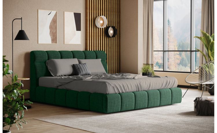 Salina letto matrimoniale con contenitore in tessuto verde--Verde-Tessuto-105 cmx183 cm
