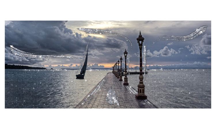 Alba sul Molo canvas glitter 122x52 cm - -Multicolore-Canvas-52 cmx122 cm