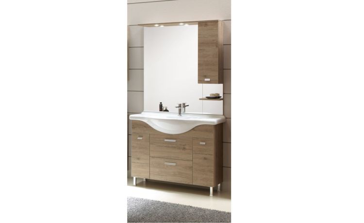 Ever 105 base con lavabo colore rovere nabucco-specchiera e pensile a destra-Legno scuro-Pannello-195 cmx105 cm