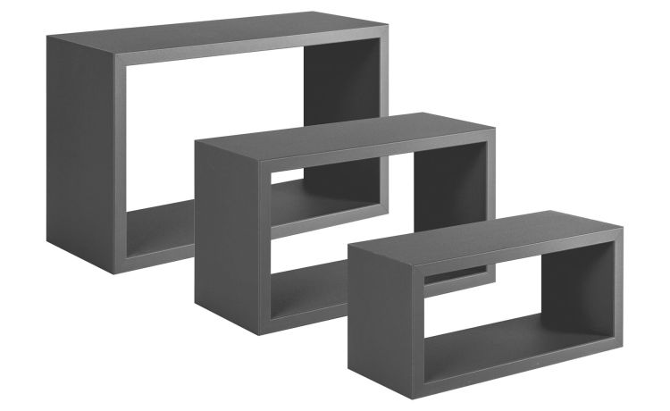 Trittico set 3 mensole rettangolari nero- -Nero-Mdf