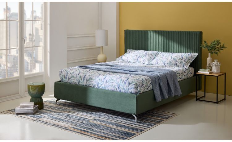 Rodi letto matrimoniale con contenitore 160x200 cm-meccanismo comfort-Verde-Tessuto-110 cmx170 cm