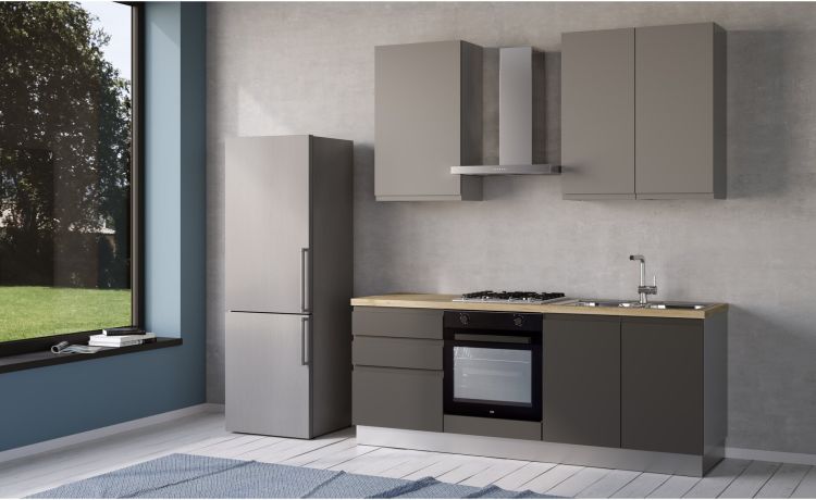 Iris cucina 210 cm colore grigio scuro e grigio chiaro -2 elettrodomestici--Melaminico