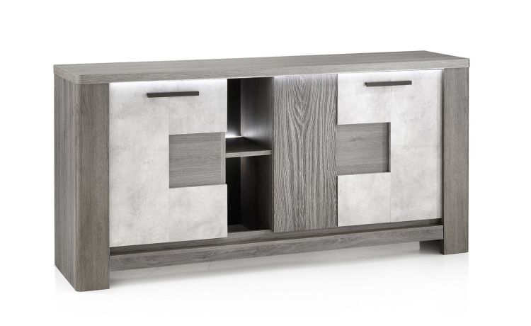 Tallin madia 3 ante legno scuro e pietra naturale-Illuminazione LED inclusa-Legno scuro-Pannello-85 cmx172 cm
