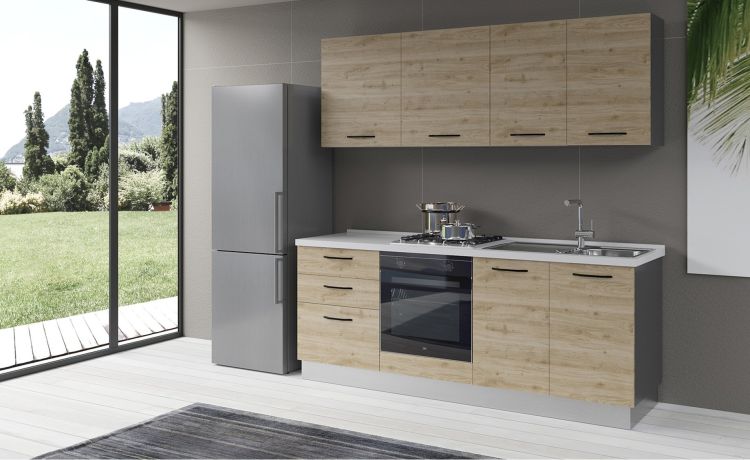 Gilda cucina 270 cm colore rovere cadiz -3 elettrodomestici, frigo da 320 lt--Pannello-216 cmx270 cm
