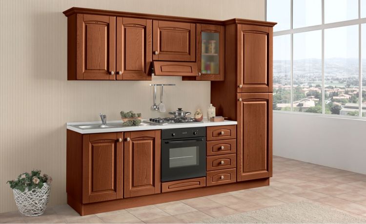 Adele cucina 263 cm colore noce -3 elettrodomestici-Legno scuro-Pannello-222 cmx263 cm