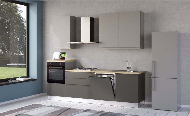 Iris cucina 270 cm colore grigio scuro e grigio chiaro con lavastoviglie-3 elettrodomestici --Melaminico