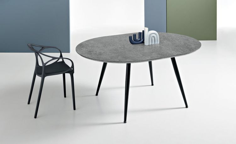 Urano tavolo rotondo allungabile nero/ cemento --Cemento-Mdf-74 cmx120 cm