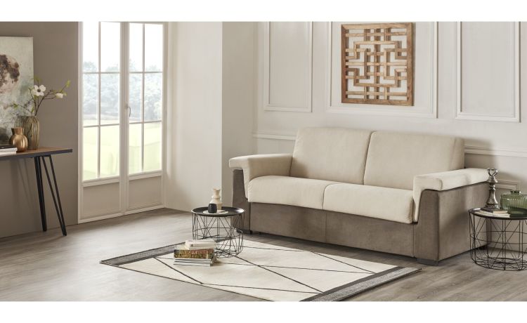 Valery divano letto in tessuto beige-Materasso h18 cm-Bianco-Tessuto-190 x 140 cm